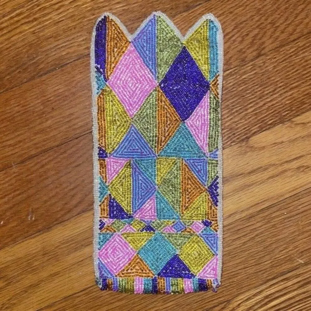 Vintage Neiman Marcus 70s Neon Beaded Designer Vintage Makeup Clutch Pouch